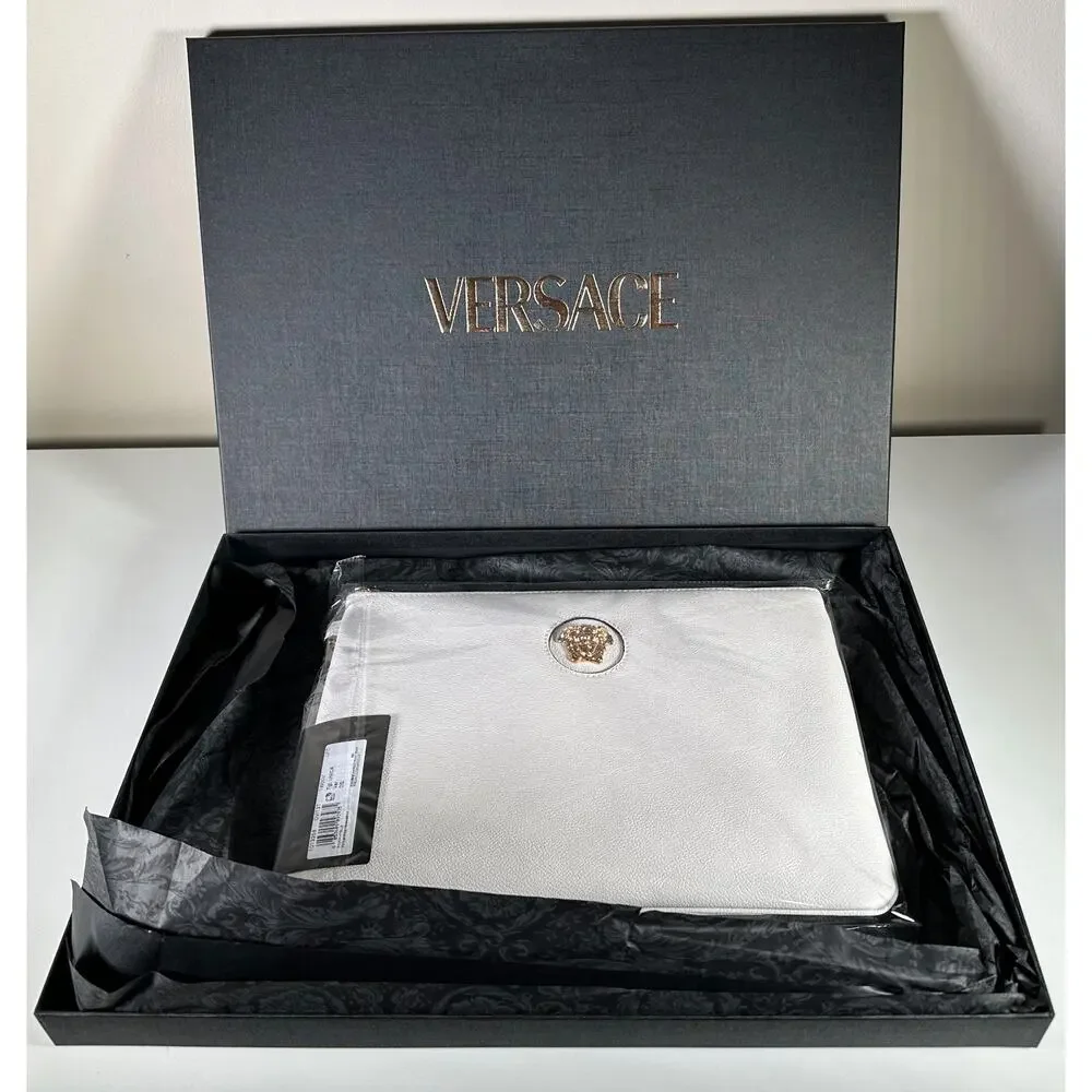 NWT Versace White Gold Medusa Leather Wristlet Clutch Bag 100% Authentic $850 - Picture 10 of 12